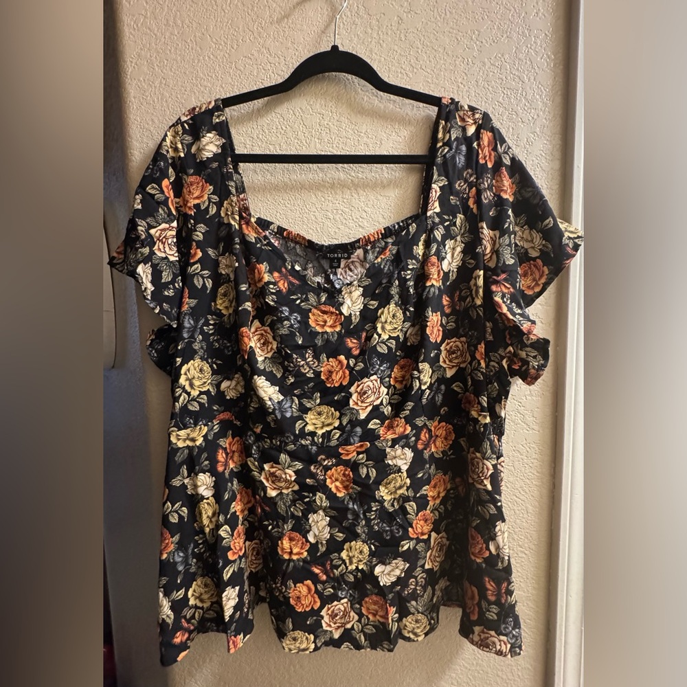 Torrid Black and Orange Floral Blouse